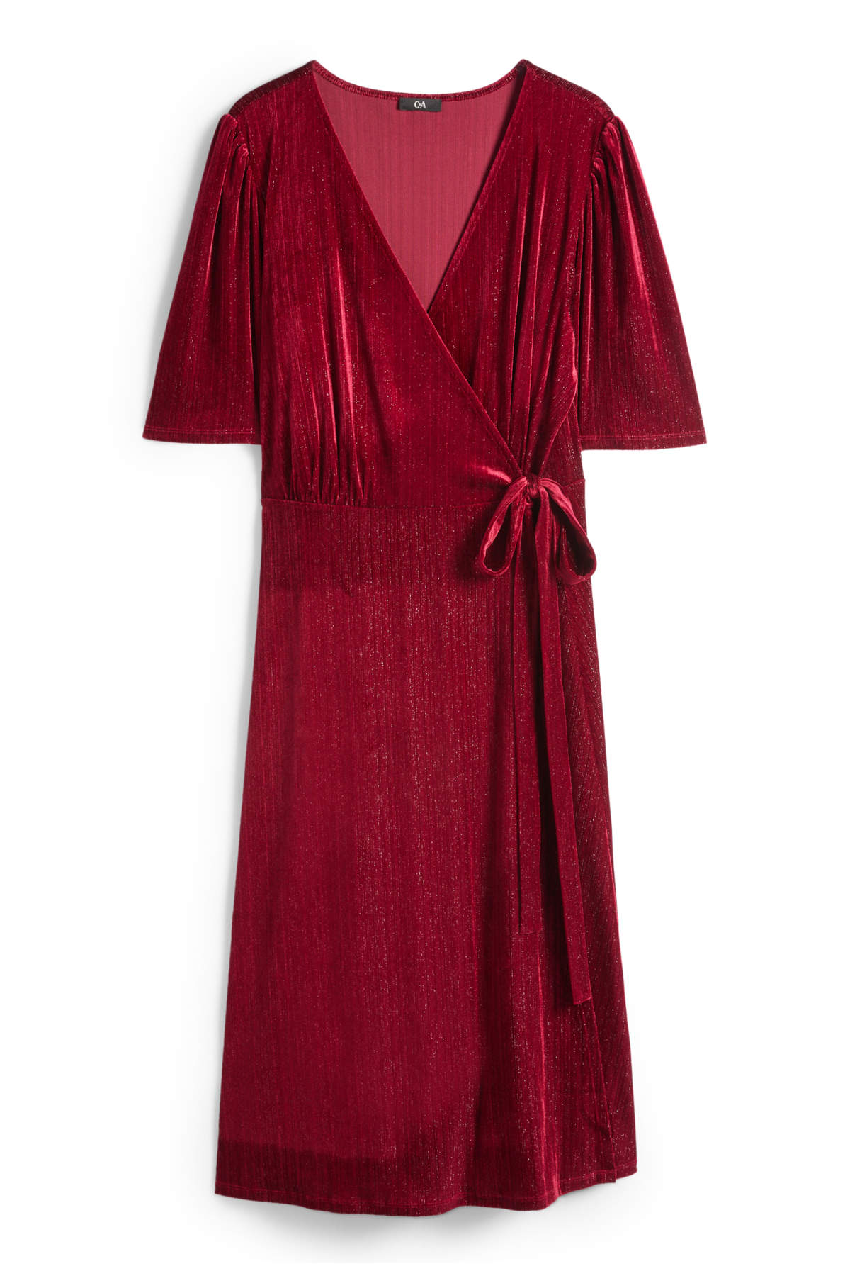 Velvet wrap dress - straight fit - dark red