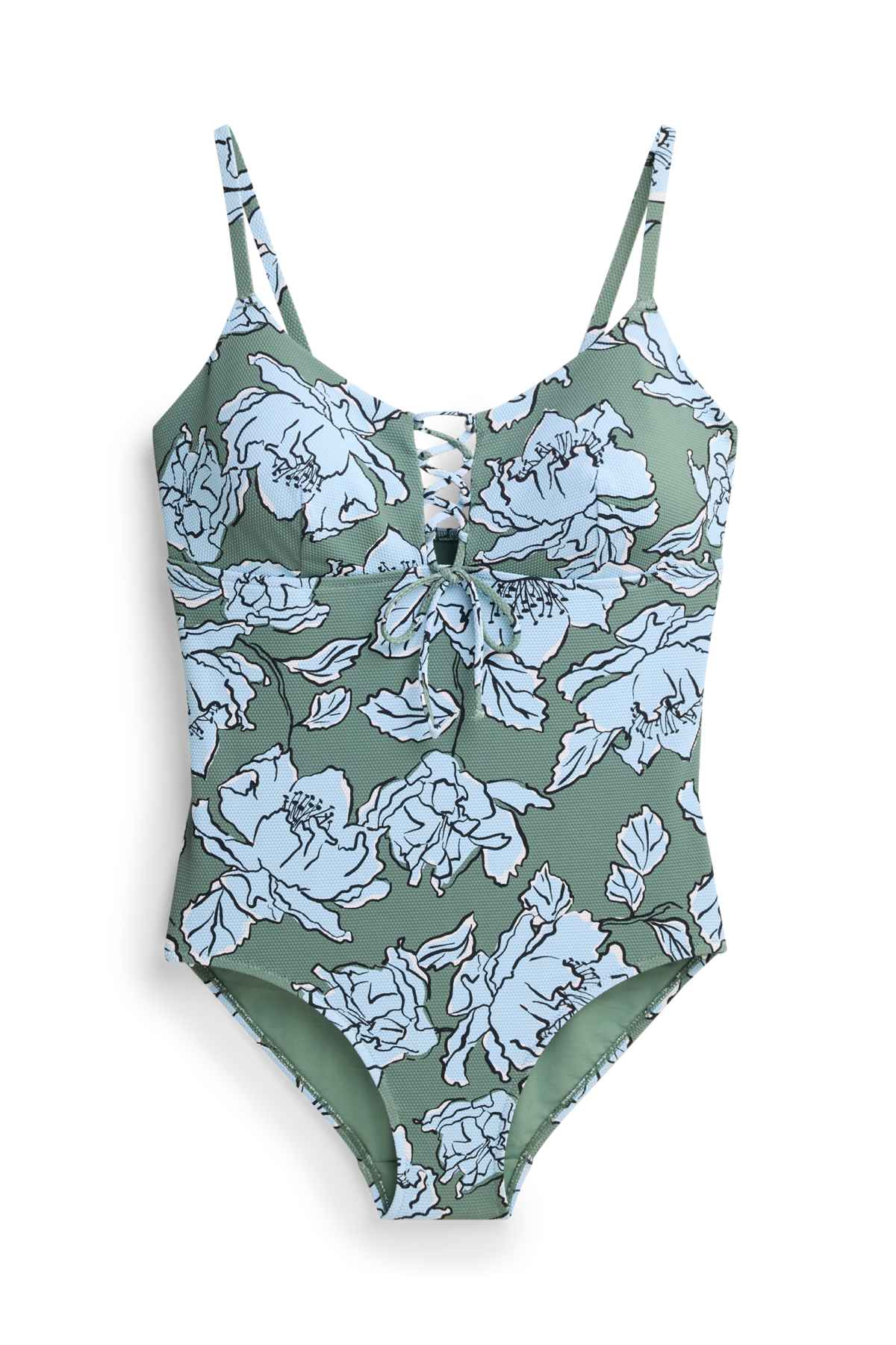 Swimsuit - padded - LYCRA® - floral - textured - green