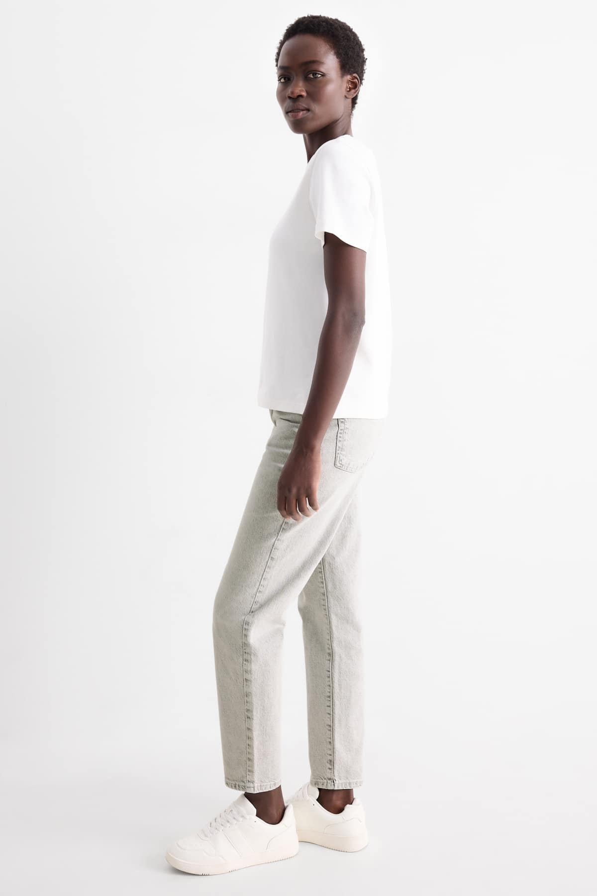 Mom jeans - high waist - LYCRA® - denim-light gray