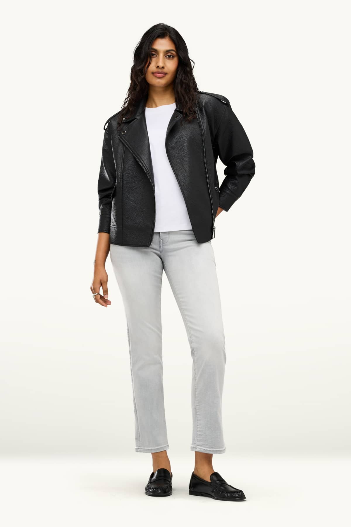 Cropped straight jeans - mid-rise waist - LYCRA® - denim-light gray