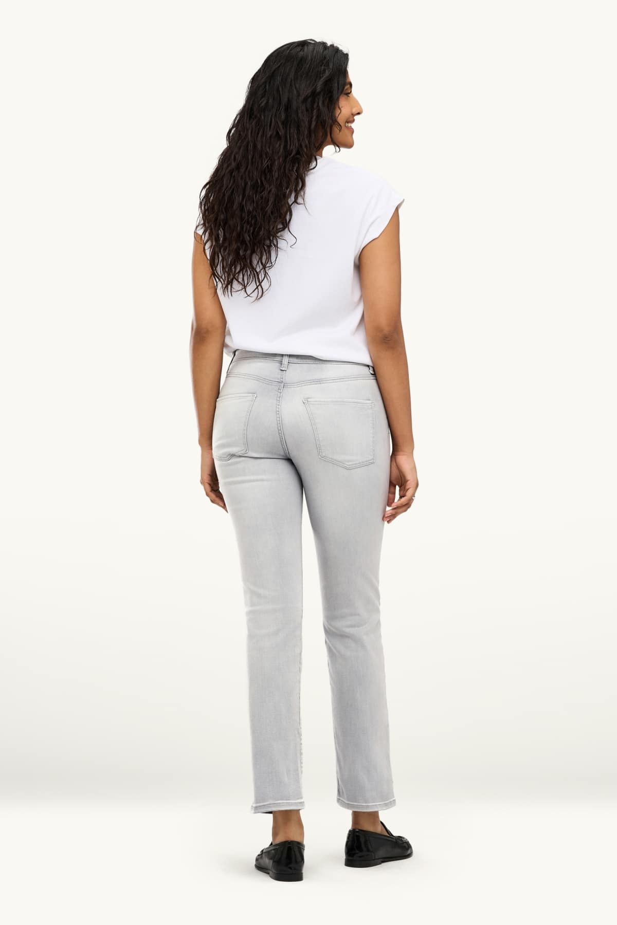 Cropped straight jeans - mid-rise waist - LYCRA® - denim-light gray