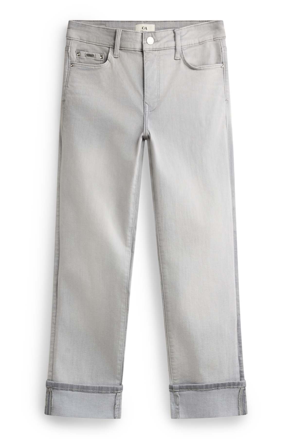 Cropped straight jeans - mid-rise waist - LYCRA® - denim-light gray
