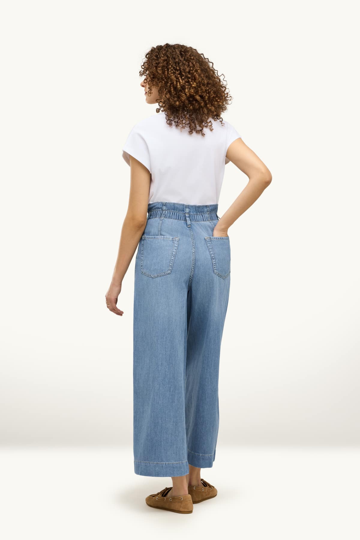 Cropped wide leg jeans - high waist - blue denim
