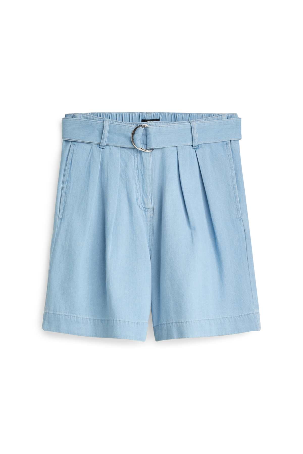 Denim shorts with belt - high waist - denim-light blue
