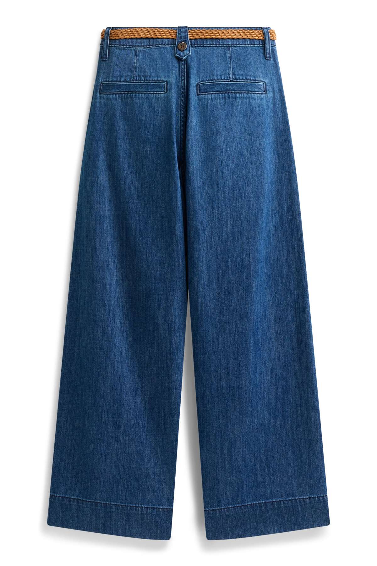 Cropped wide leg jeans with belt - mid-rise waist - denim-dark blue