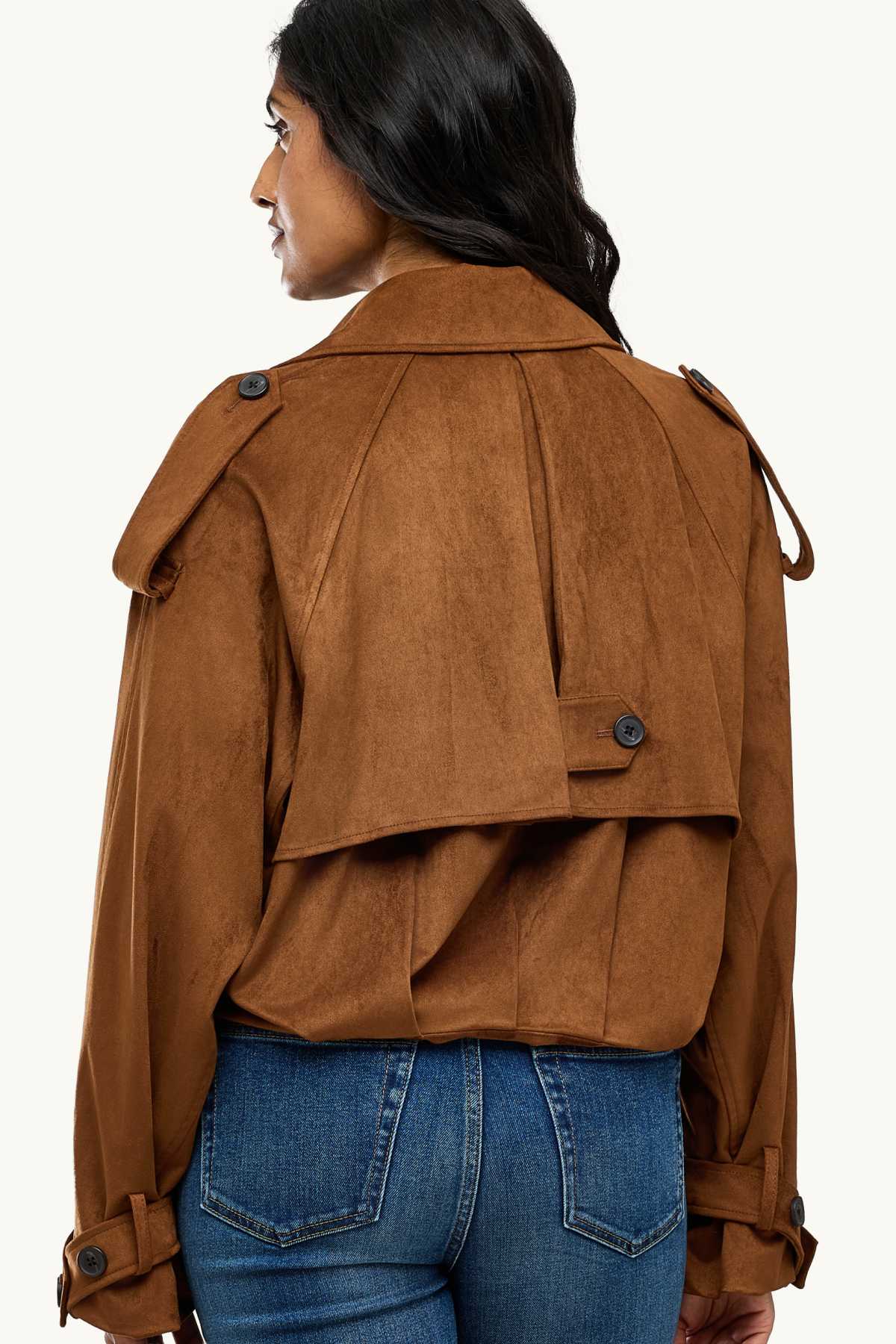Cropped trench coat - faux suede - brown