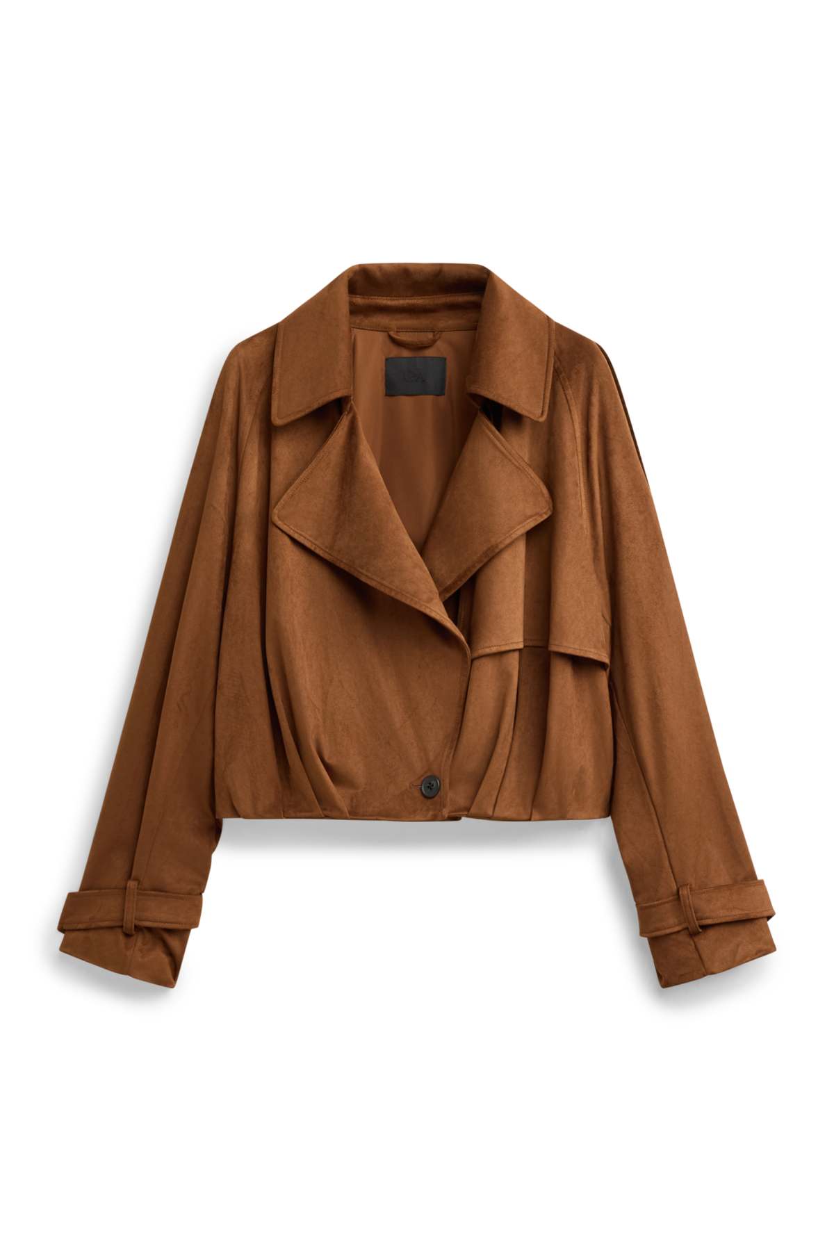 Cropped trench coat - faux suede - brown
