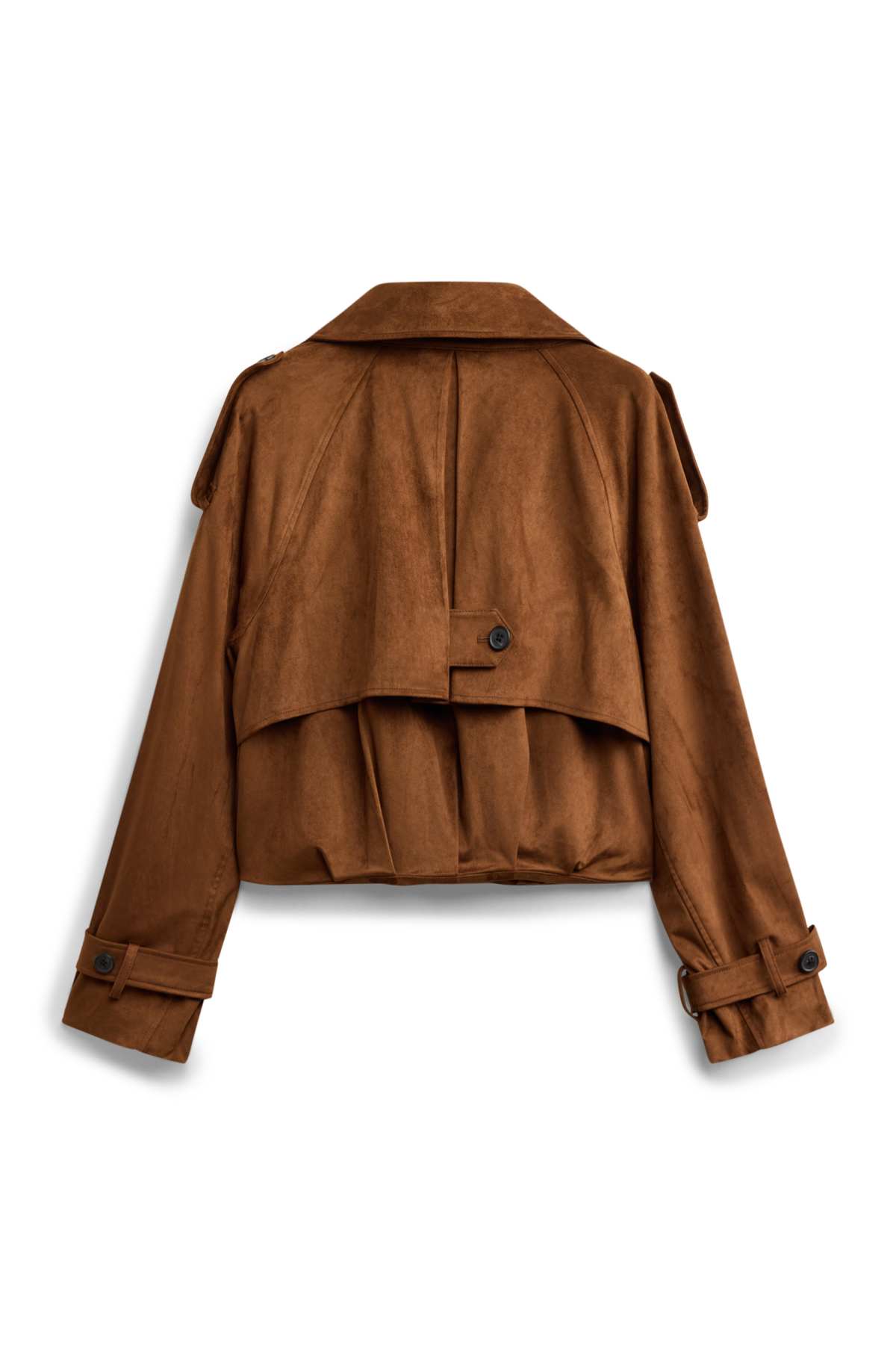 Cropped trench coat - faux suede - brown
