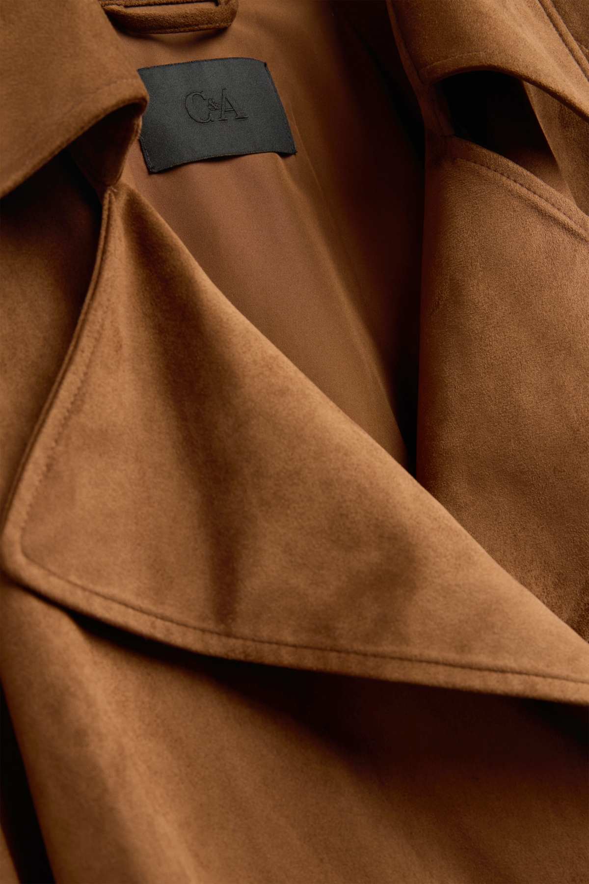 Cropped trench coat - faux suede - brown