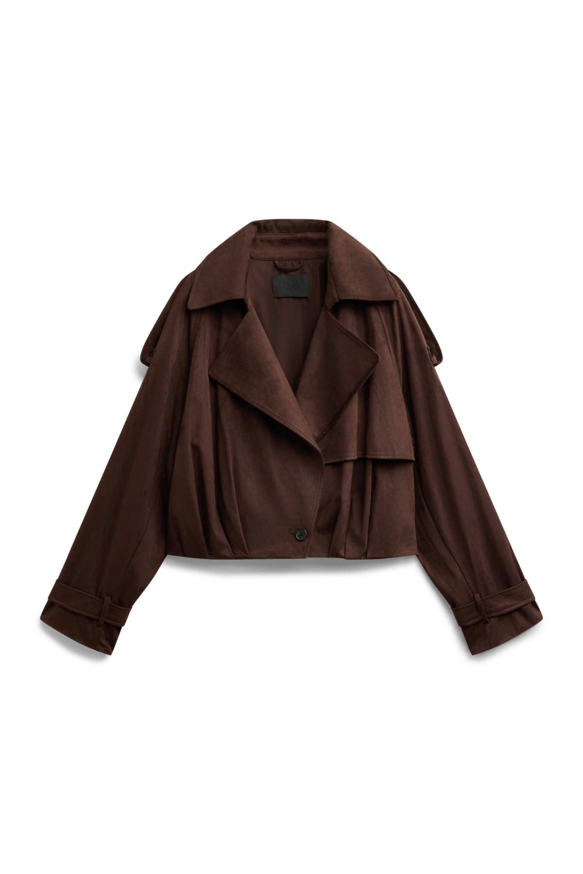 Cropped trench coat - faux suede - dark brown