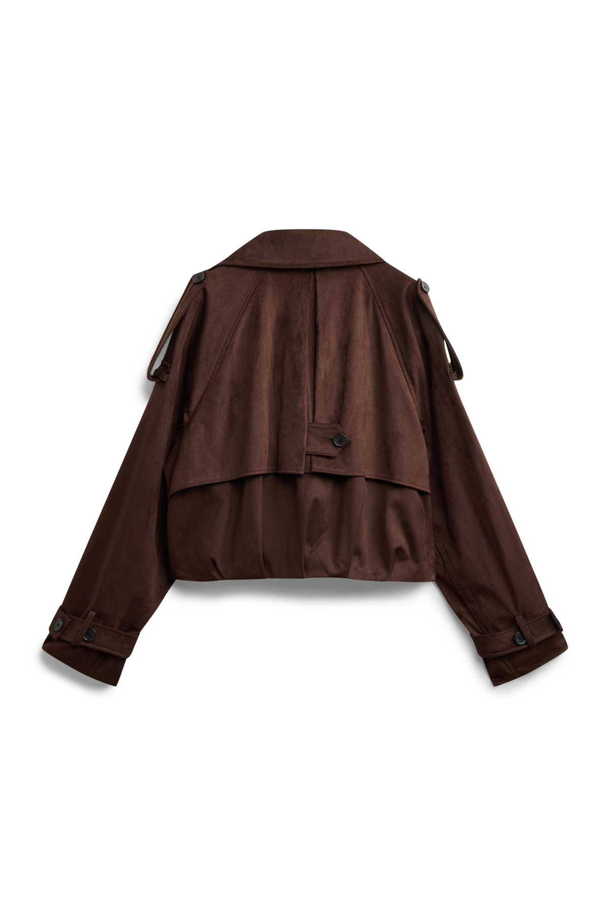 Cropped trench coat - faux suede - dark brown