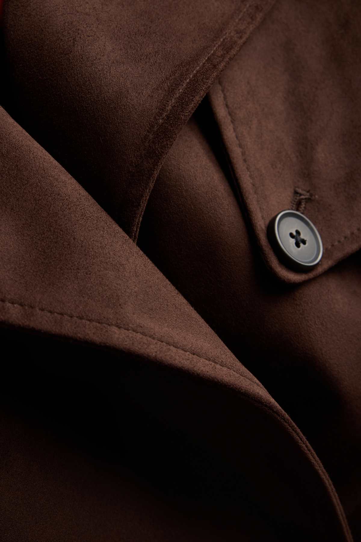 Cropped trench coat - faux suede - dark brown