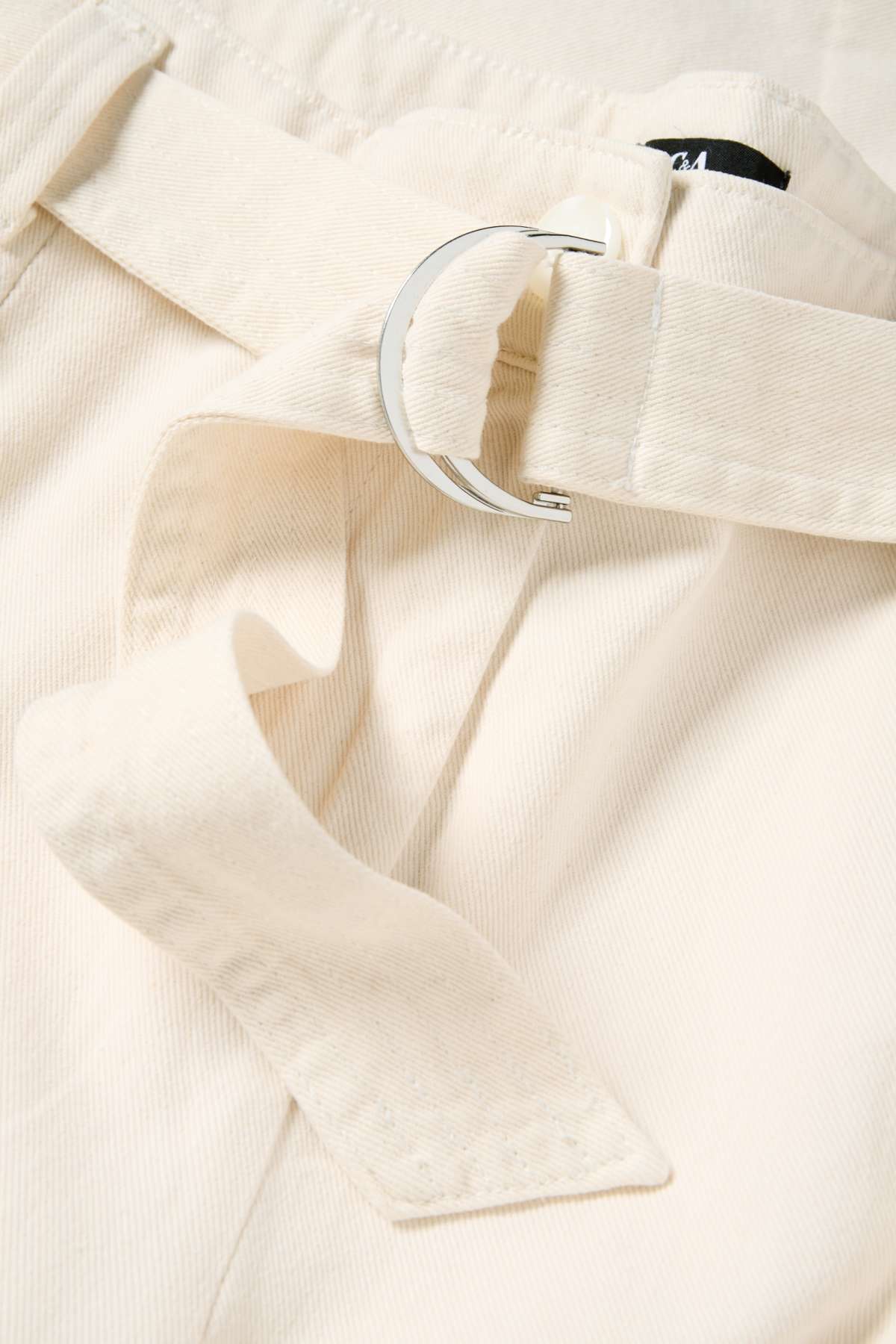 Cropped cloth trousers with belt - high-rise waist - wide leg - light beige