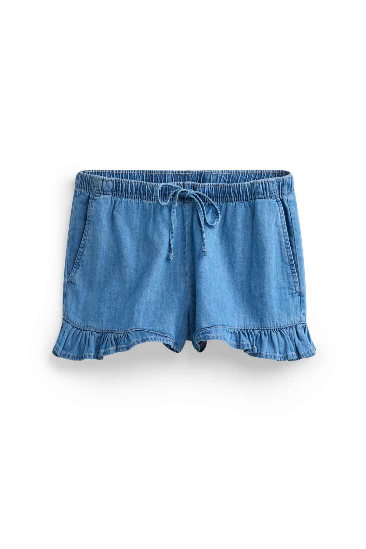 Shorts - mid-rise waist - denim look - blue