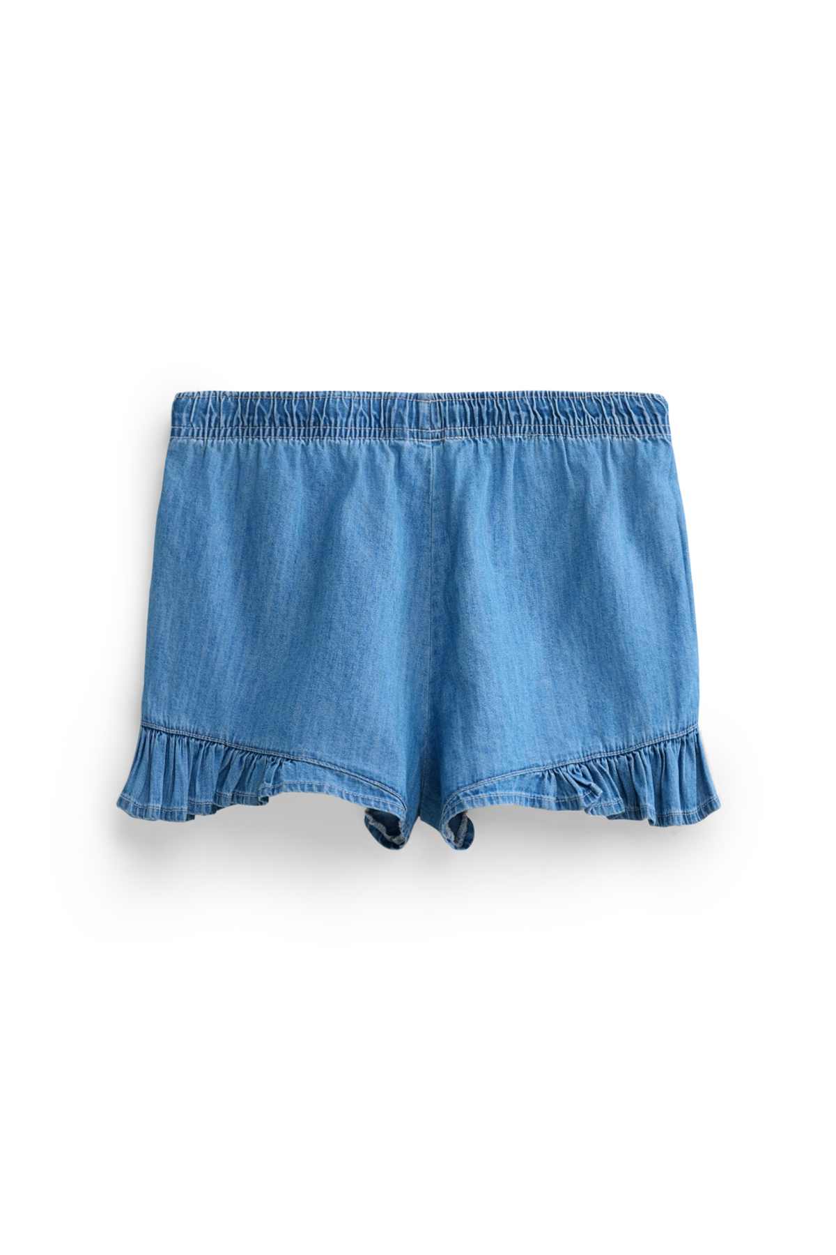 Shorts - mid-rise waist - denim look - blue