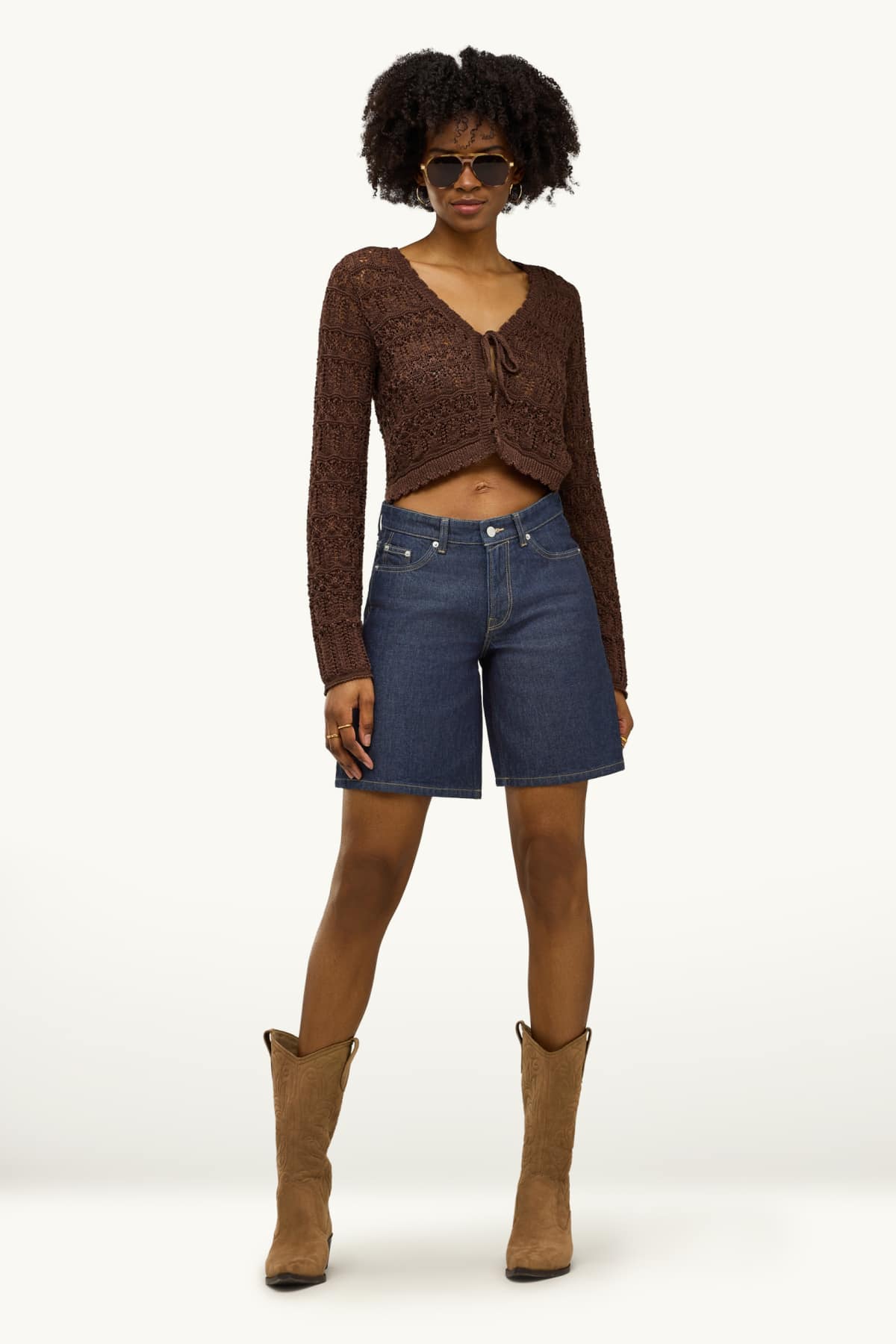 Denim Bermuda shorts - low-rise waist - dark blue