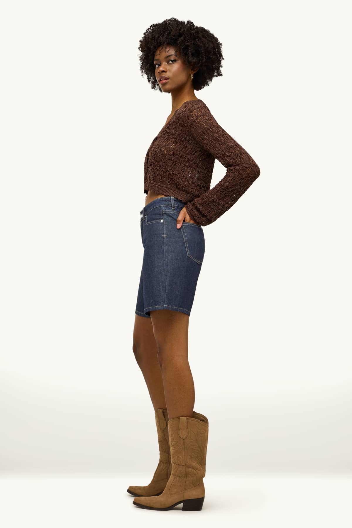 Denim Bermuda shorts - low-rise waist - dark blue