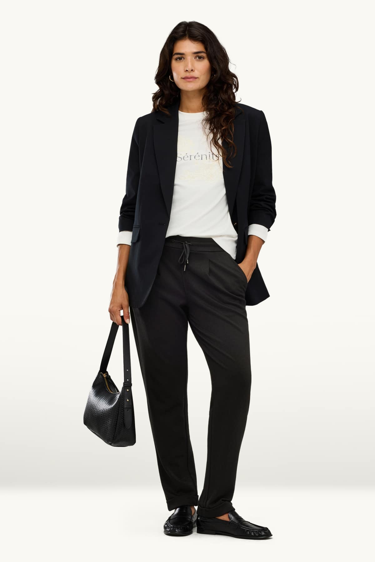 Cloth trousers - mid-rise waist - tapered fit - black