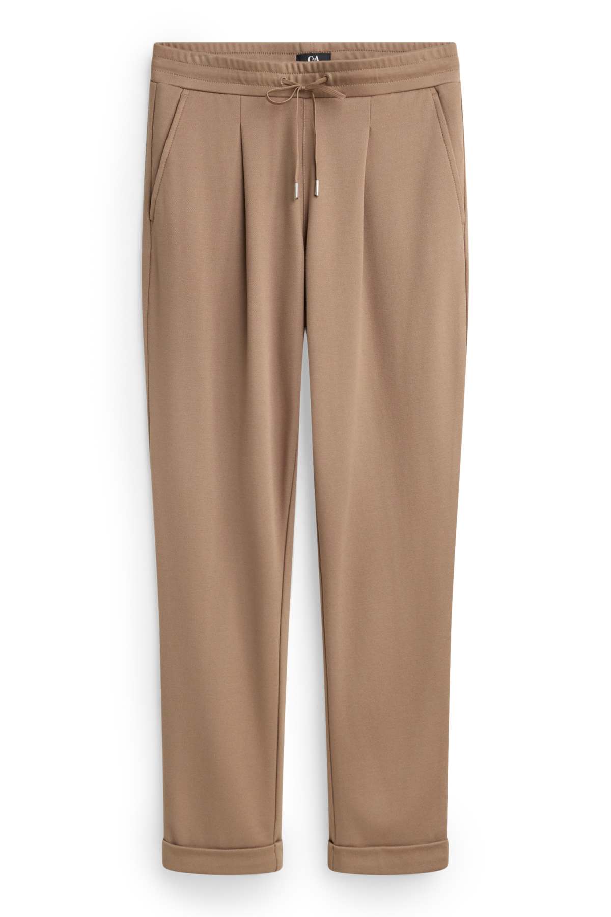 Cloth trousers - mid-rise waist - tapered fit - light brown