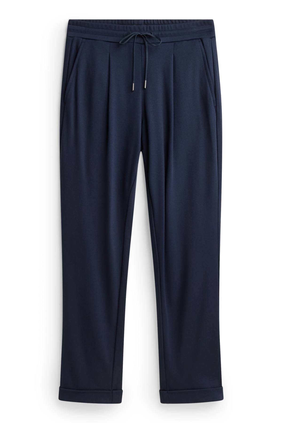 Cloth trousers - mid-rise waist - tapered fit - dark blue