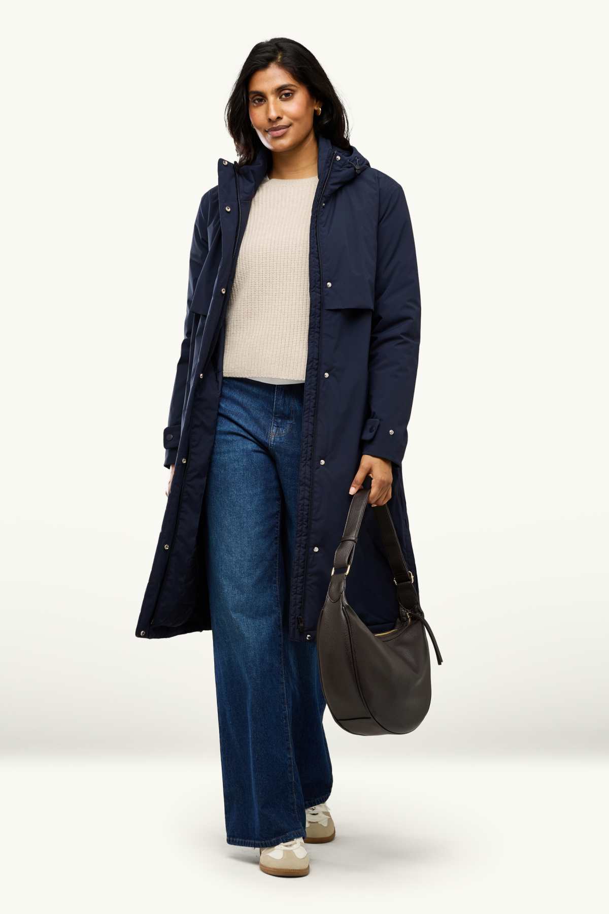 Technical trench coat with hood and belt - lined - dark blue
