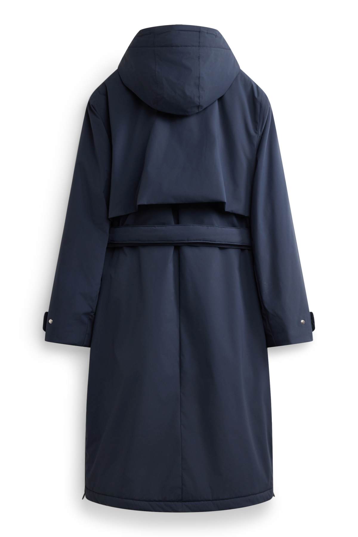 Technical trench coat with hood and belt - lined - dark blue