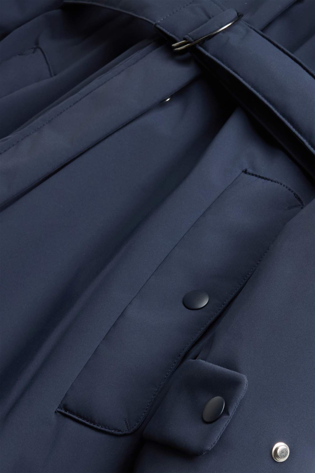 Technical trench coat with hood and belt - lined - dark blue