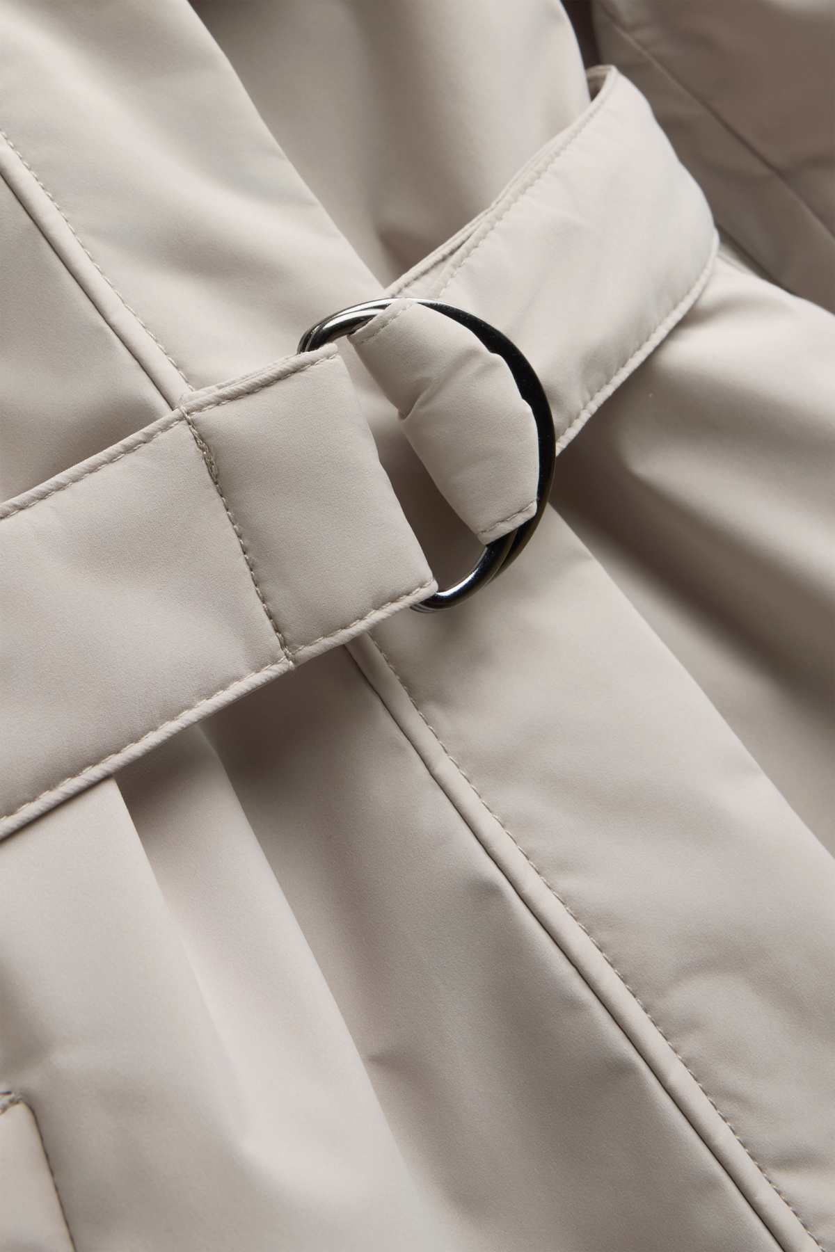 Technical trench coat with hood and belt - lined - light beige