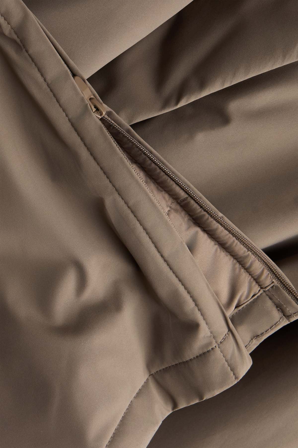Technical trench coat with hood and belt - lined - taupe
