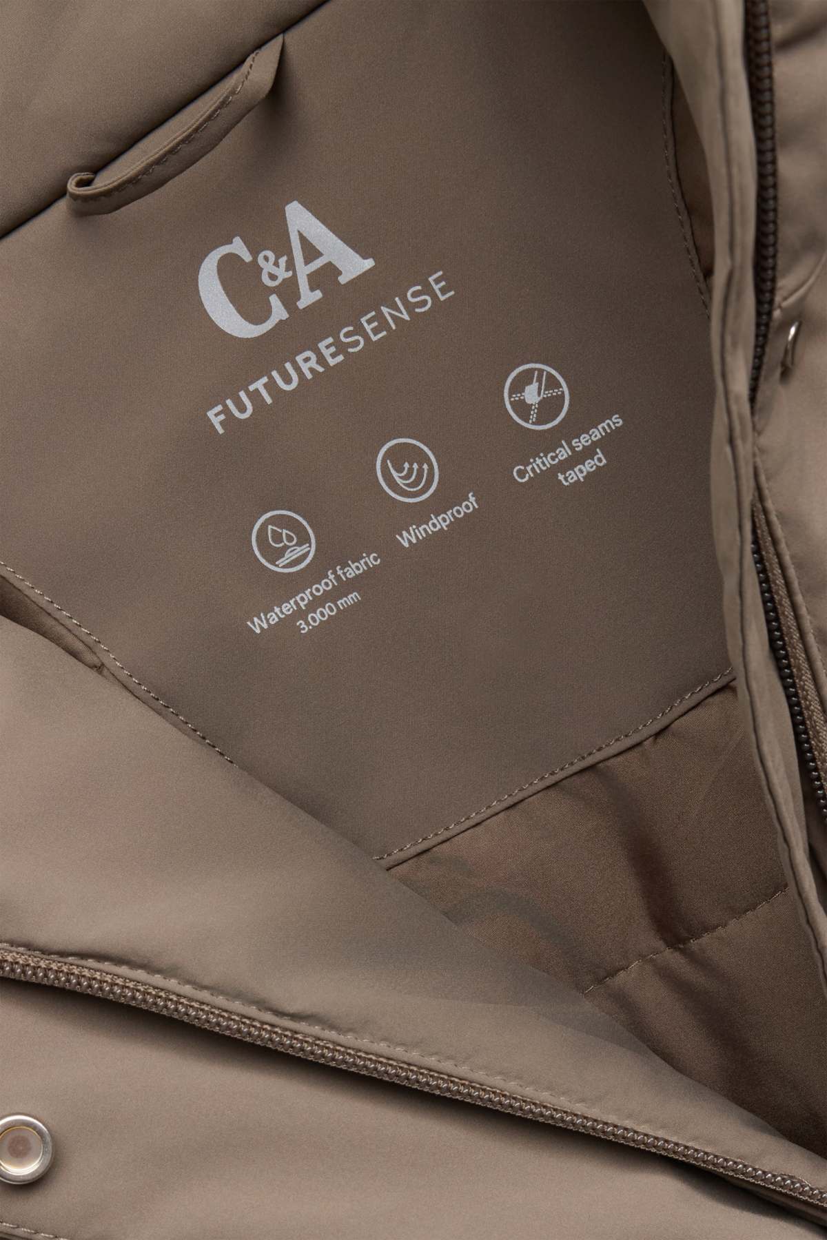Technical trench coat with hood and belt - lined - taupe