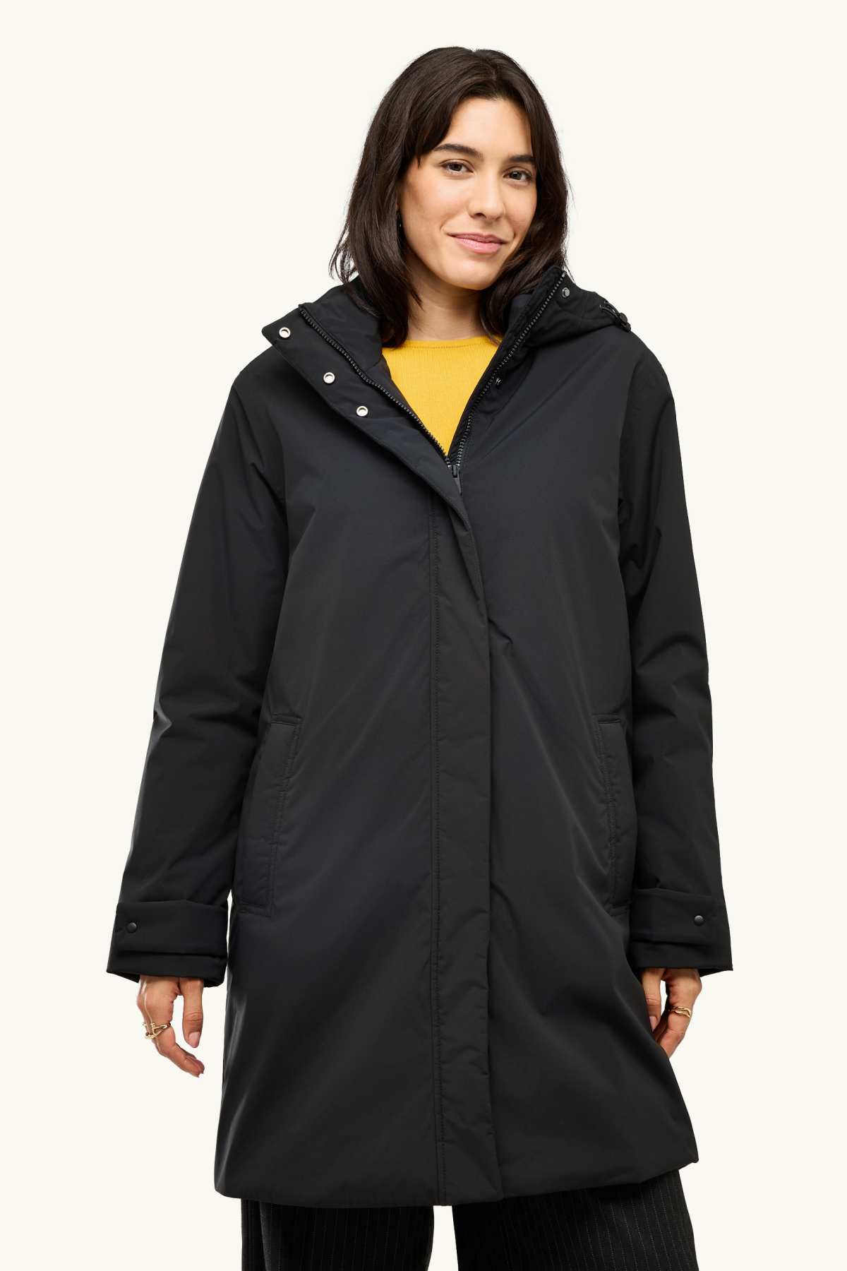 Outdoor coat with hood - lined - waterproof - black