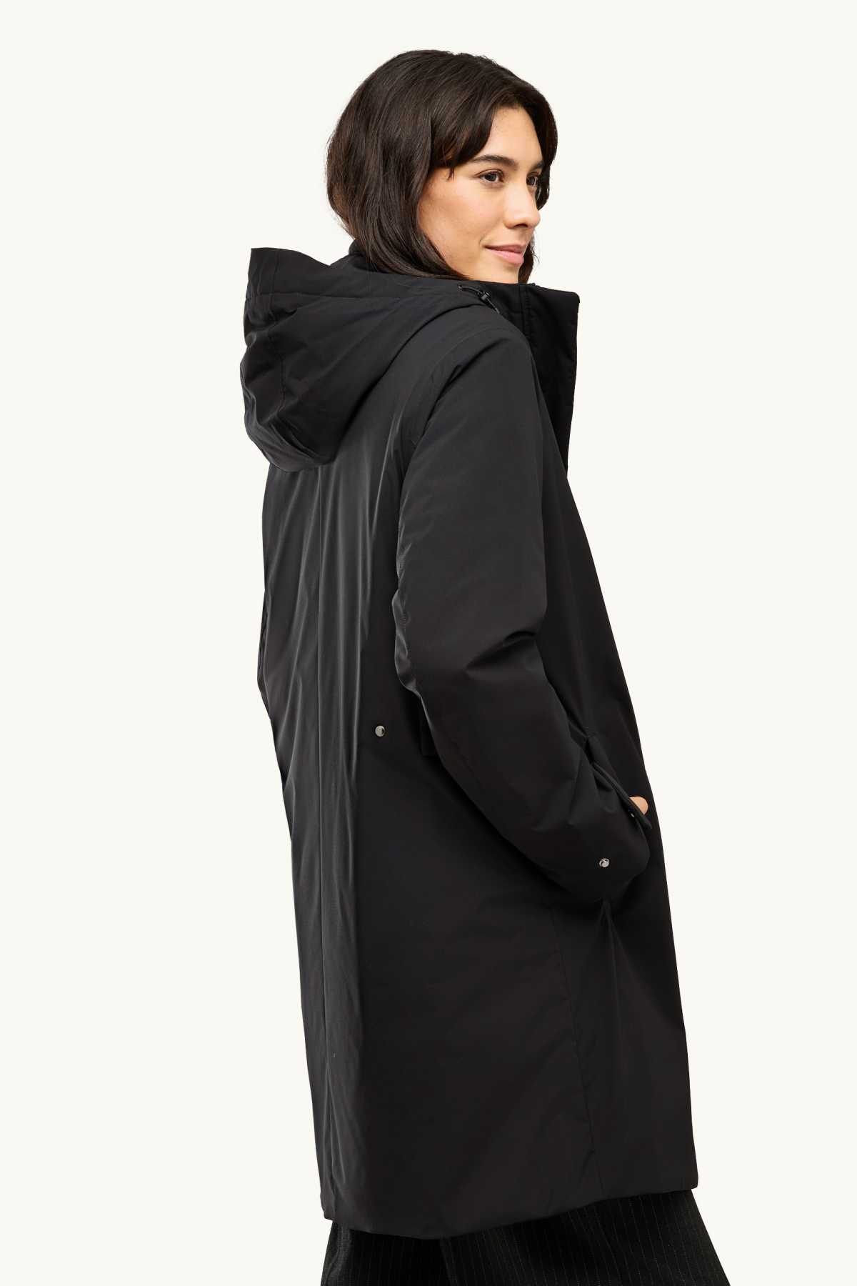 Outdoor coat with hood - lined - waterproof - black