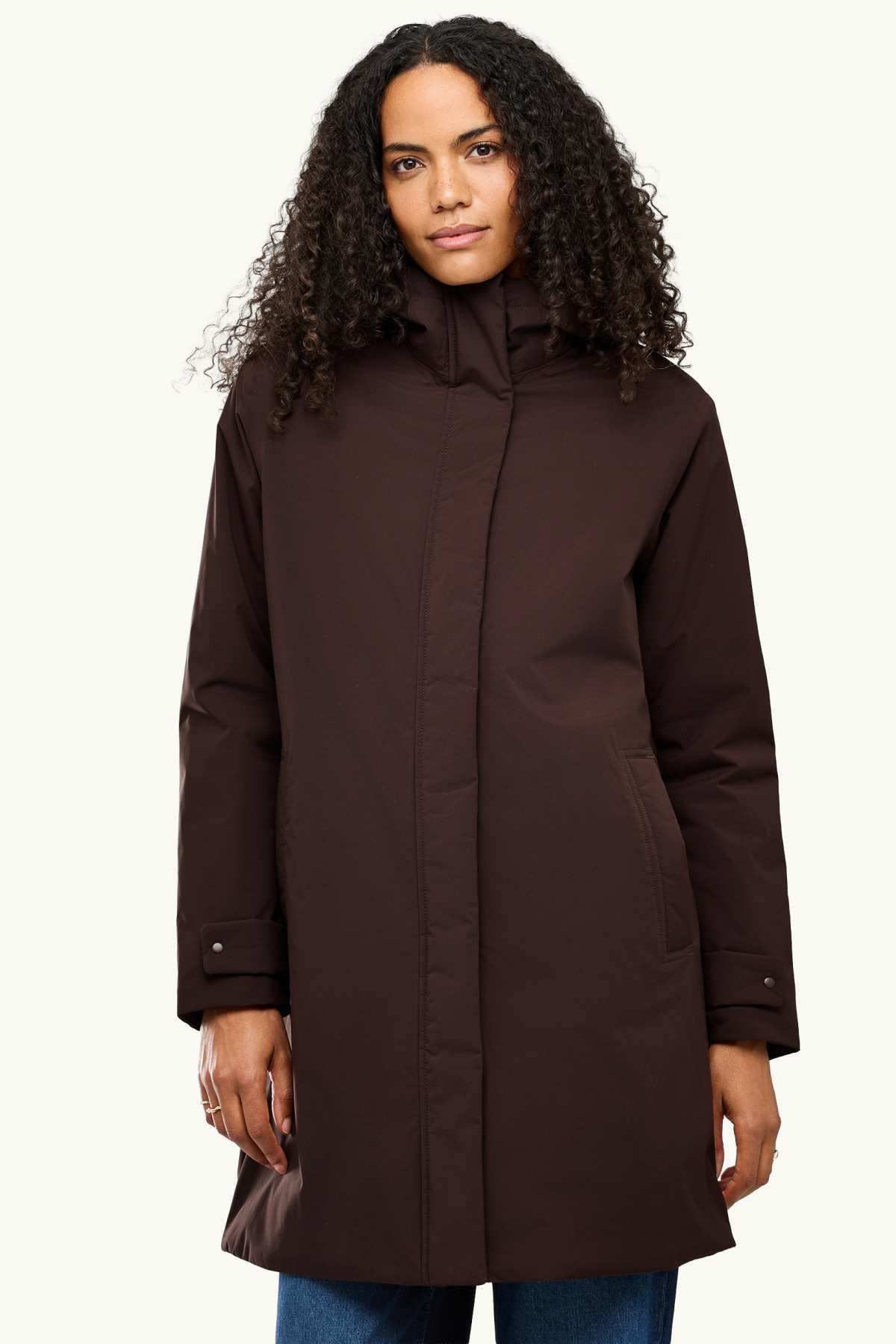 Outdoor coat with hood - lined - waterproof - dark brown