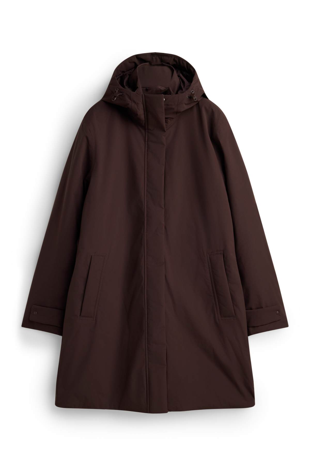 Outdoor coat with hood - lined - waterproof - dark brown