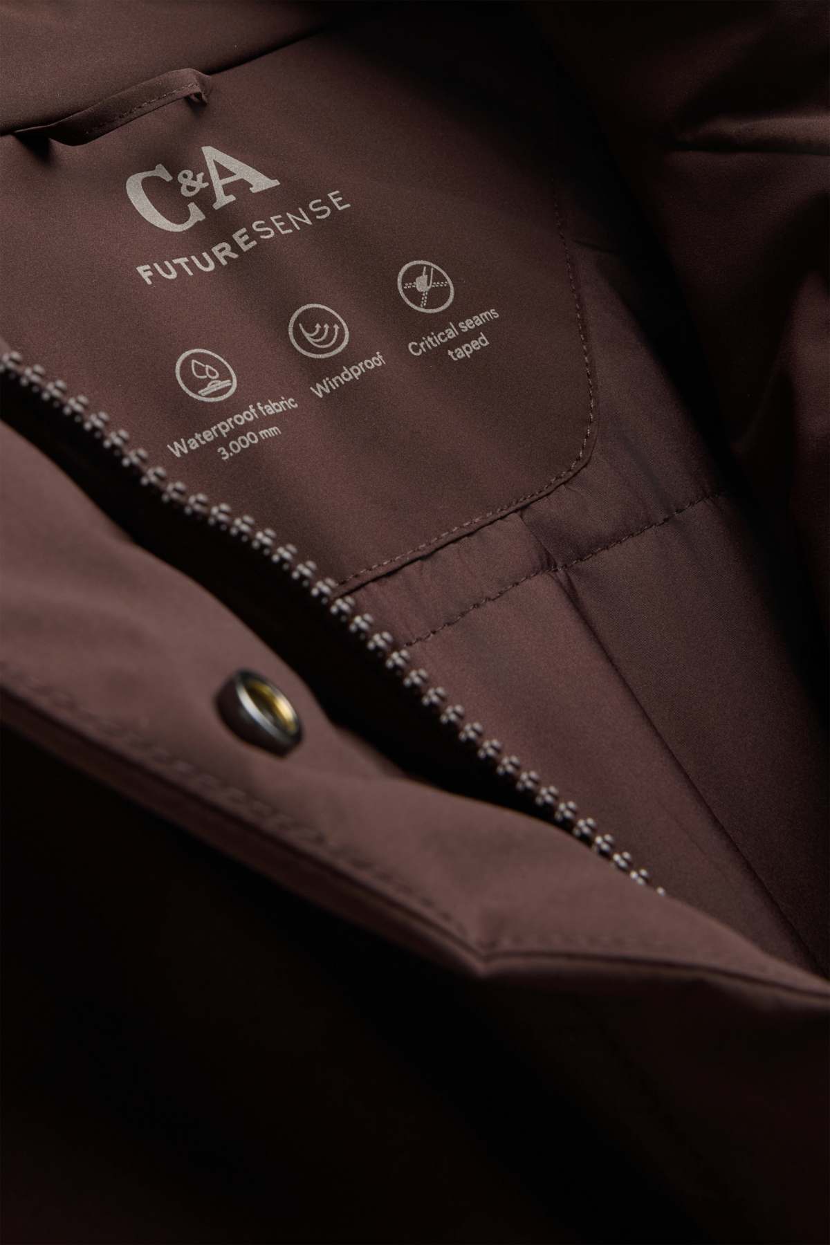 Outdoor coat with hood - lined - waterproof - dark brown