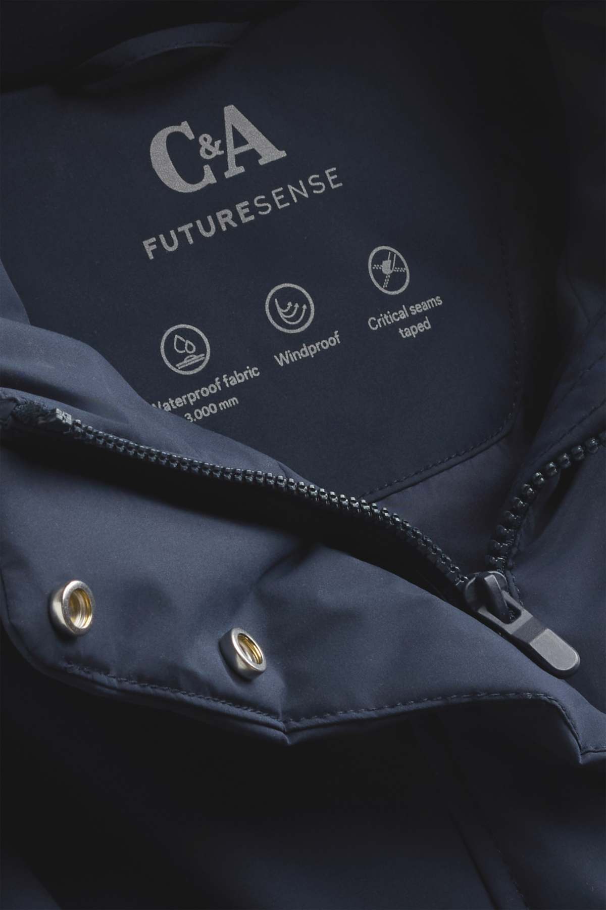Technical jacket with hood - lined - waterproof - dark blue
