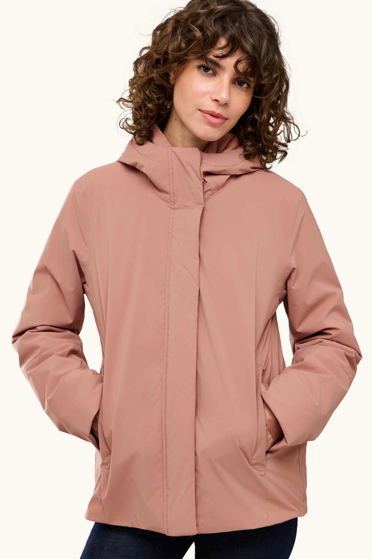 Technical jacket with hood - lined - waterproof - rose