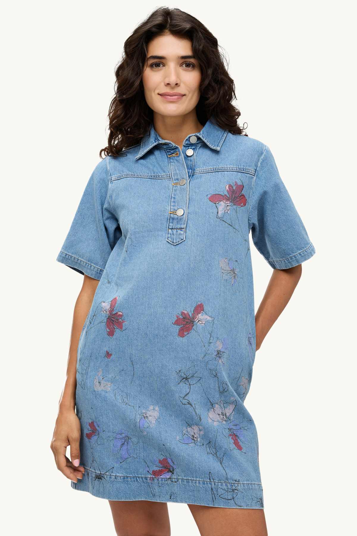 Denim dress - floral - blue denim