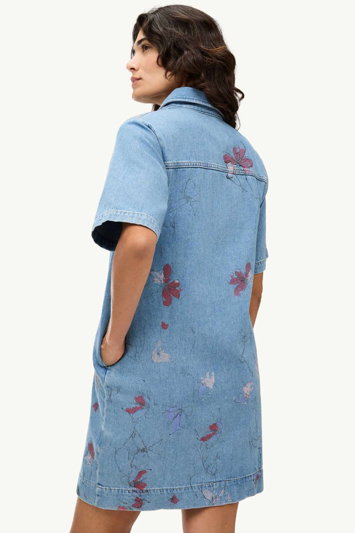 Denim dress - floral - blue denim