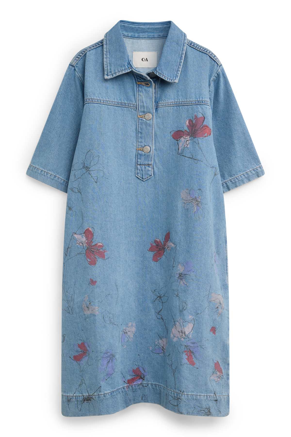 Denim dress - floral - blue denim