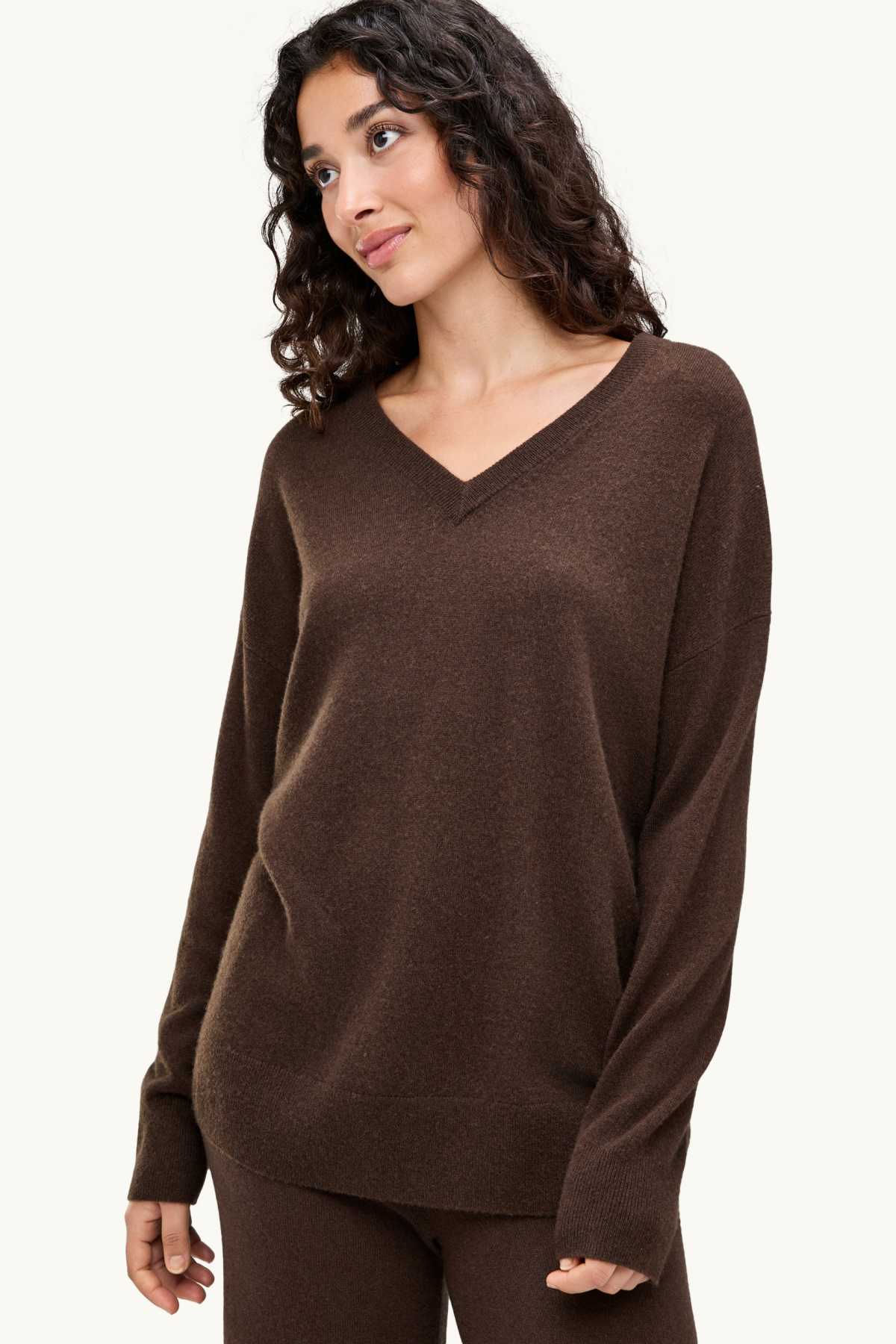 Cashmere V-neck jumper - dark brown