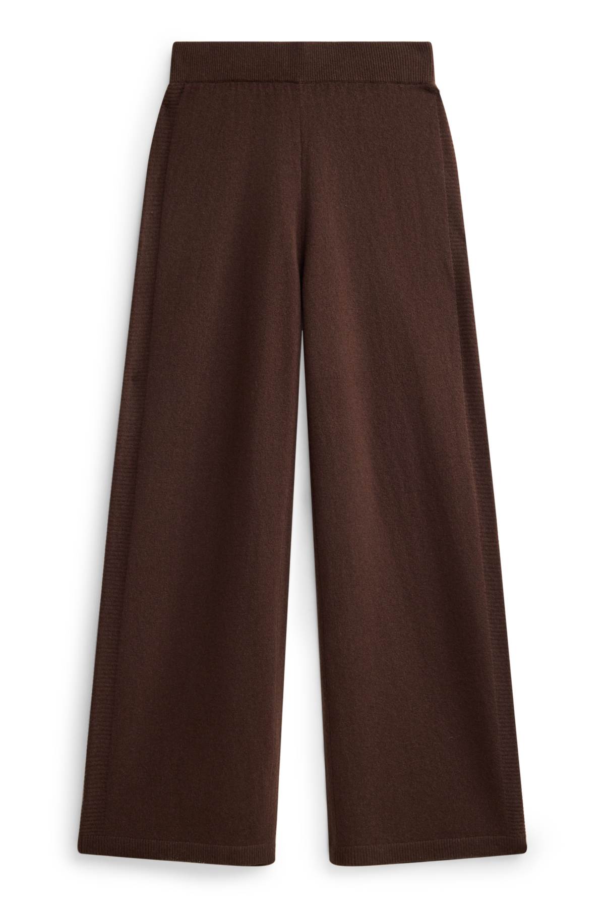 Cashmere trousers - mid-rise waist - straight leg - dark brown