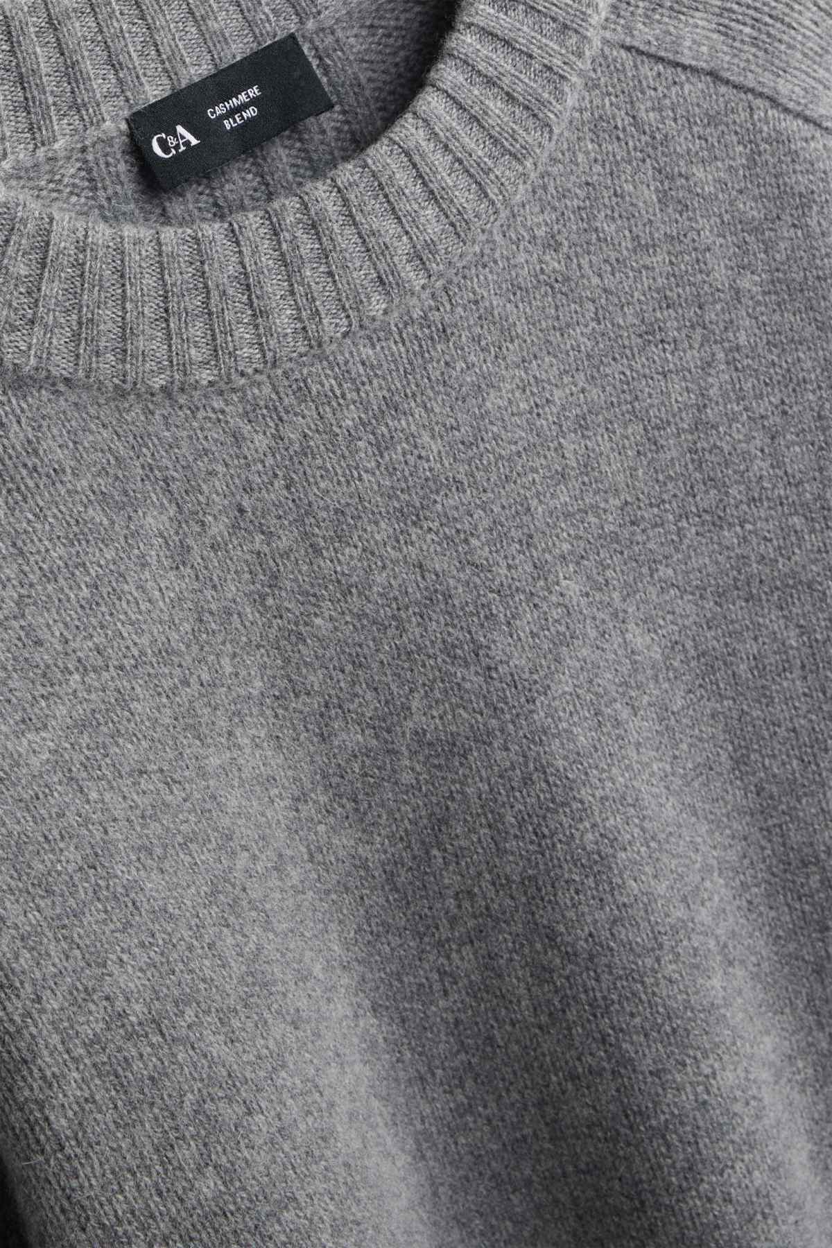 Jumper with cashmere content - wool blend - gray-melange