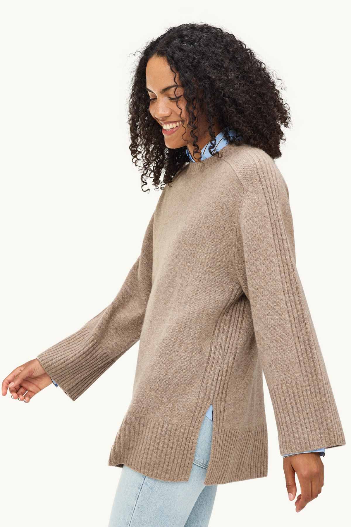 Jumper with cashmere content - wool blend - light brown