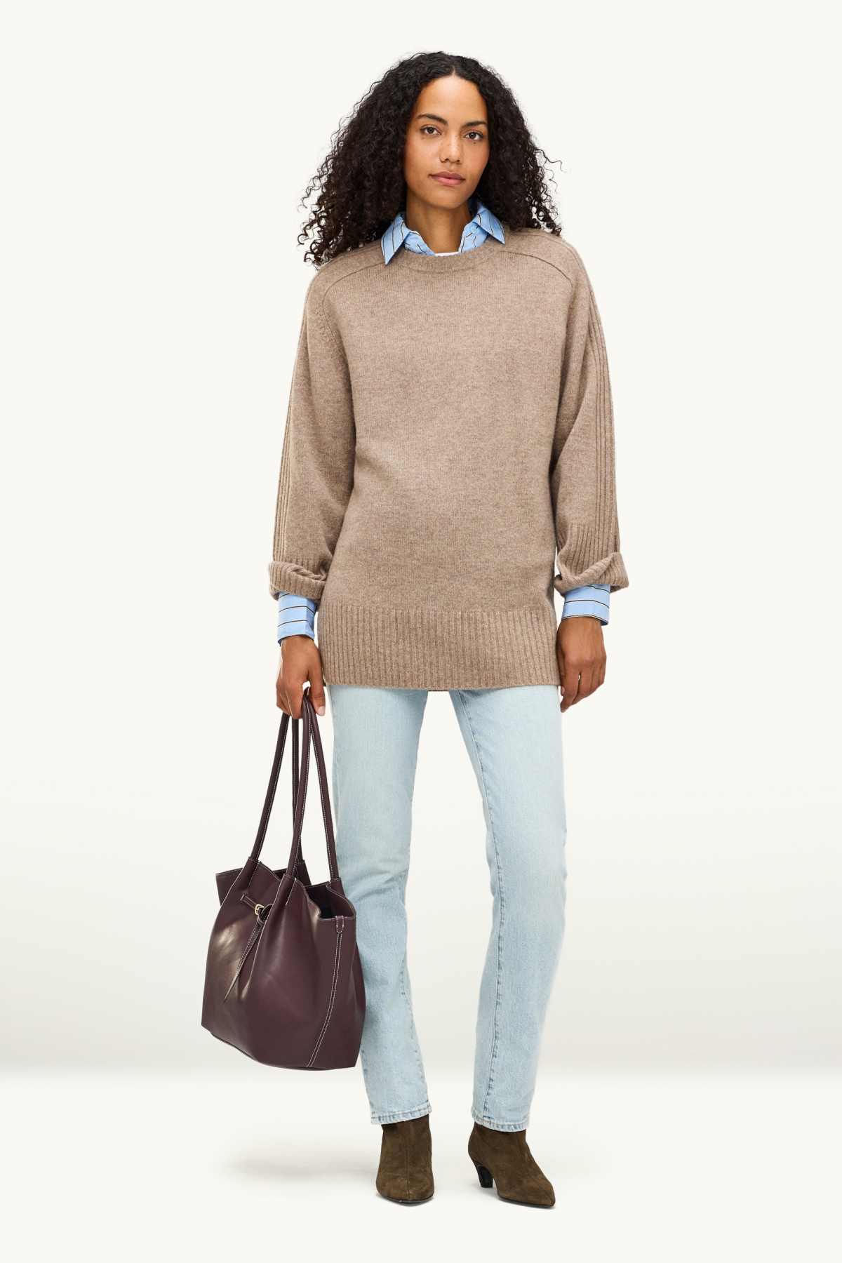 Jumper with cashmere content - wool blend - light brown
