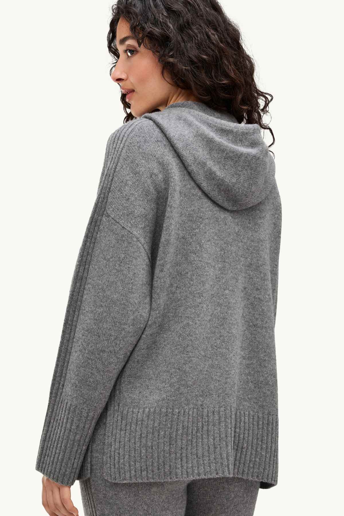 Cardigan with cashmere content and hood - wool blend - gray-melange