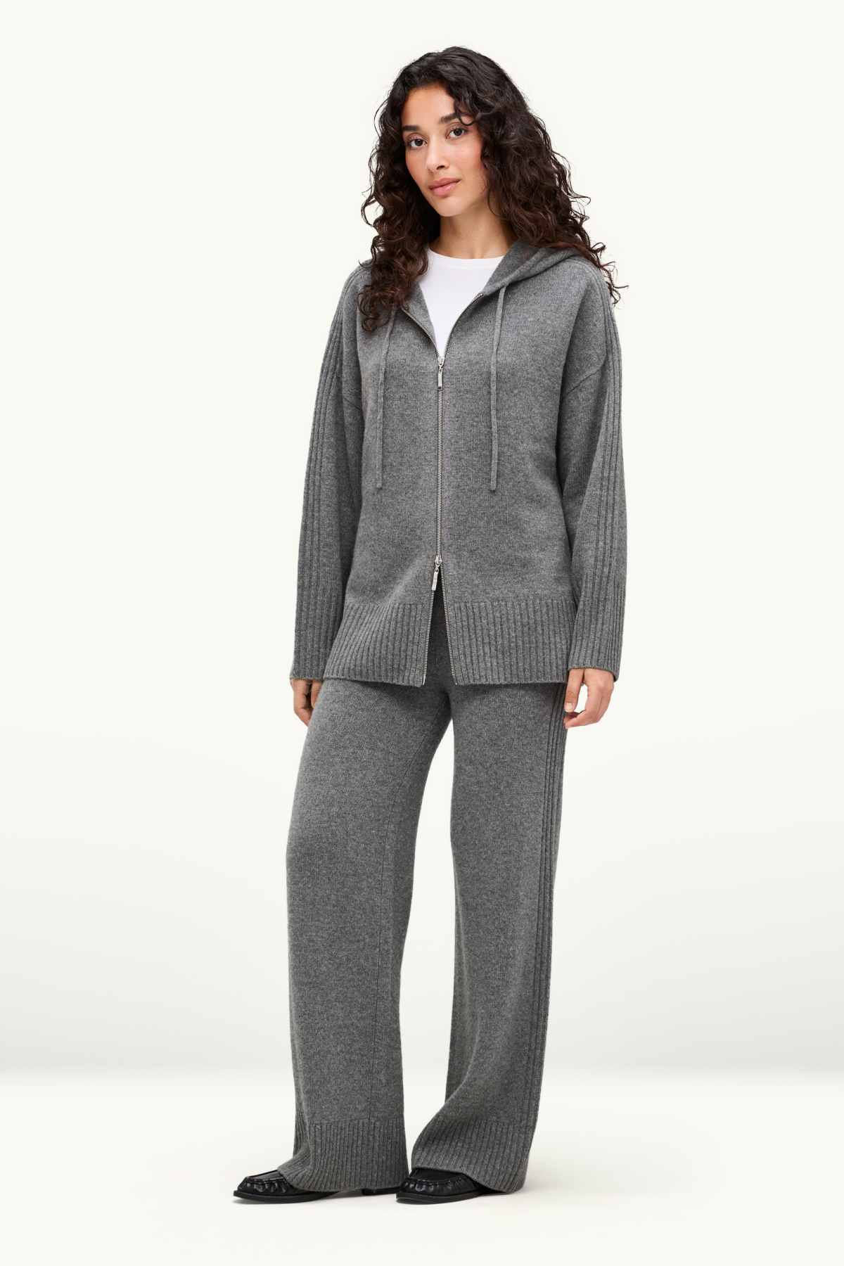 Cardigan with cashmere content and hood - wool blend - gray-melange