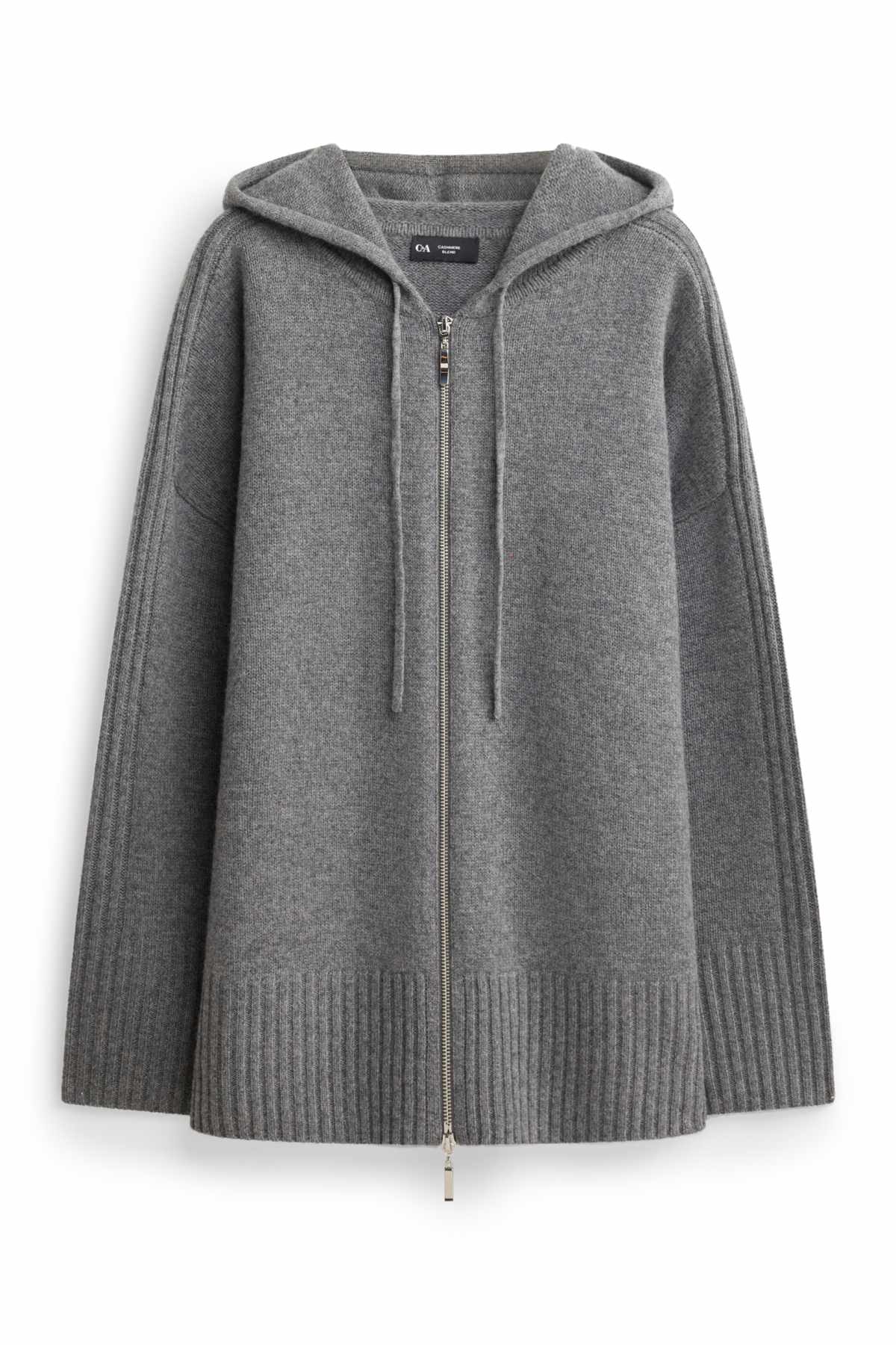 Cardigan with cashmere content and hood - wool blend - gray-melange