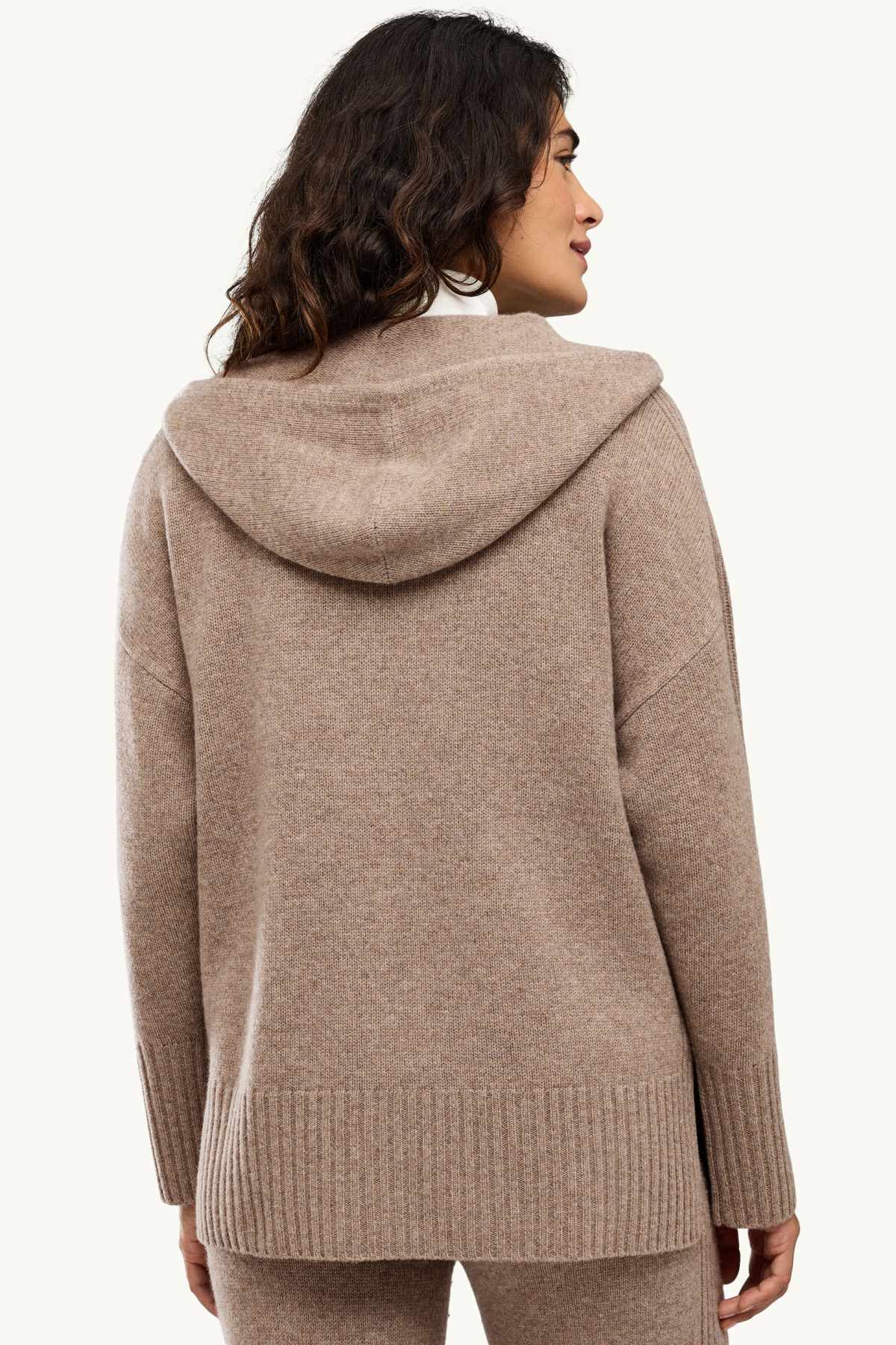 Cardigan with cashmere content and hood - wool blend - beige