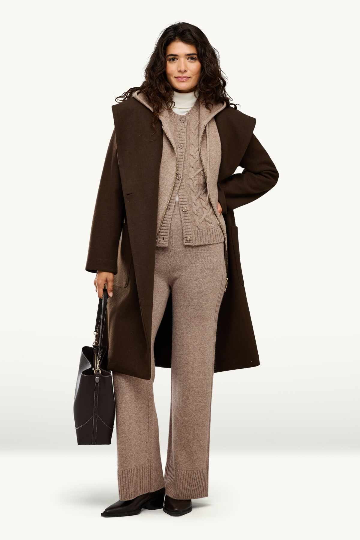 Cardigan with cashmere content and hood - wool blend - beige
